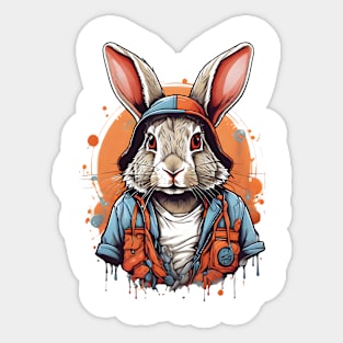 Cute Rabbit Dressed In Clothes Anthropomorphic Design Sticker